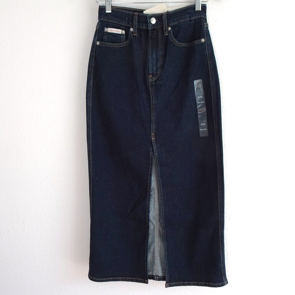Calvin Klein Denim Jean Skirt Women's Size 25 Blue Maxi Stretch Modest